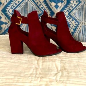 Suede Wine Open Toe Connie Shoes 6.5